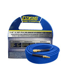 Heavy Duty PVC Rubber Hybrid Air Hose One Quarter Inch NPT Brass Fittings With Universal Quick Connect Coupler Fifty Foot Length Industrial Grade Pneumatic Tool And Inflation Hose With Bend Restrictors For Durable Flex package view