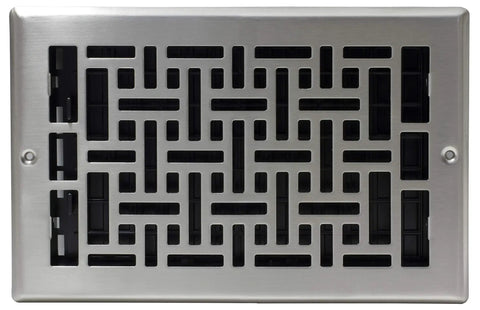 Oriental Design Steel Wall And Ceiling Register In Brushed Nickel Finish, 6x10 Inch, with Recycled Polystyrene Damper