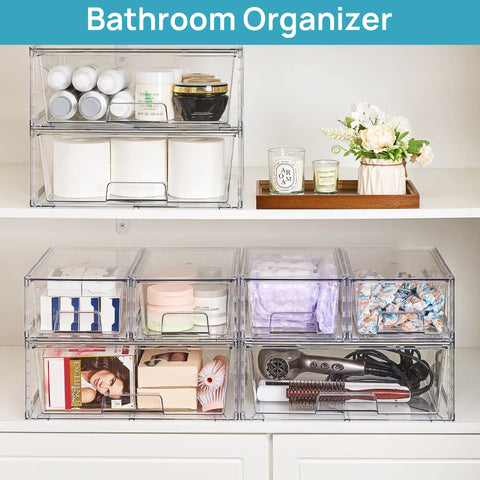 Clear Stackable Acrylic Storage Drawers 3 Pack Wide Organizer Bins A True Game Changer Helps You Sweep Clutter Fast With Slick Grip Grooves That Lock Items Tightly In Place So You Can Enjoy Life With Zero Sloppiness Around The House