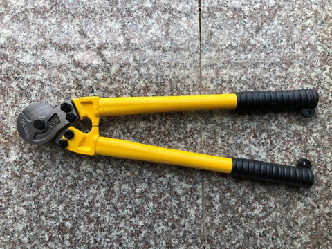 Heavy Duty 18 Inch Cable Cutters With Tapered Jaws For Stainless Steel Wire Rope Cables lying on a stone surface