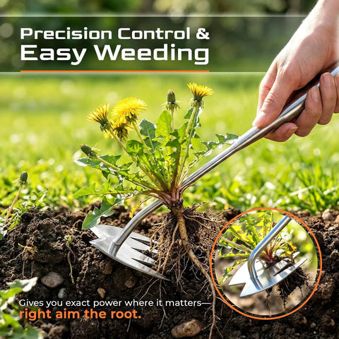 Heavy Duty Weed Puller With Extendable Handle For Deep Root Removal In The Garden Stainless Steel Weeding Tool in use