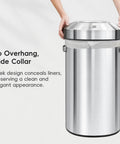 Heavy Duty 24 Gallon Round Stainless Steel Open Top Waste Bin Smooth Brushed Finish with wide collar for easy liner concealment.