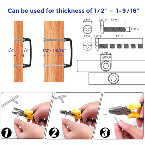 40 Pack 3 Inch Slick Matte Black Cabinet Pulls Made From Zinc Alloy For Kitchen Cabinets And Cupboards With Easy Install Center To Center 3 Inch Spacing Durable Drawer Hardware That Upgrades Your Space installation diagram and tool use illustration