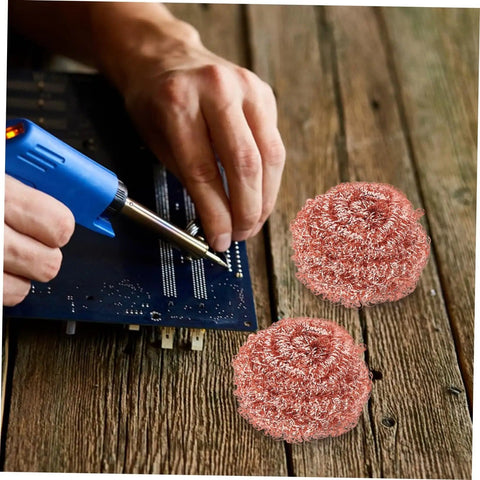 Six Pack Soldering Tip Copper Wire Sponge Balls for efficient tin removal near PCB, showcasing high thermal conductivity.