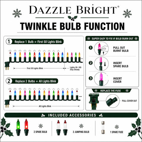 Diagram showing repair and function of Totally Bright Multi Color Christmas Mini String Lights 20 Feet With 100 Incandescent Bulbs