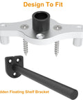 Precision Dowel Jig Kit For Floating Shelves Includes Half Inch Drill Bit Dead Nuts Centered Guide showing silver and black shelf bracket components.