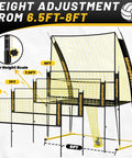 Adjustable Volleyball Net System For Backyard Practice With Freely Height-Adjustable From 6.5 To 8 Feet shown with height scale.