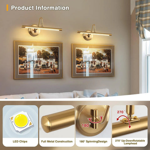 Ultra Sleek Nickel Picture Light for Artwork 16.5 Inch Warm White 3000K Non Dimmable Wall Mount Fixture, displayed over two artworks