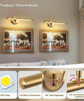 Room with Dimmable Picture Light For Paintings Modern Lit 7W LED Wall Sconce 16.54 Inch Long 3000K Warm White Brass Golden Finish
