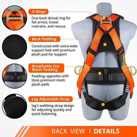 Workhorse Grade Full Body Fall Arrest Safety Harness With Four Quick Release Buckles Built For Construction Crews And Roofers Who Need Dependable Job Site Protection Gear For The Daily Grind