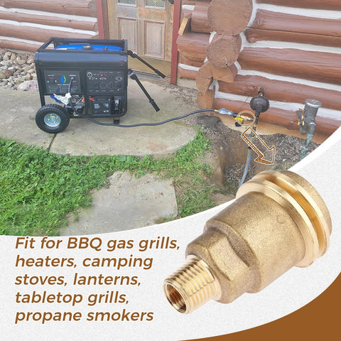 Solid Brass Propane Quick Connect Hose Fitting Adapter With One Quarter Inch Male Pipe Thread Converts QCC1 Type 1 Nut To POL Female Heavy Duty Gas Hose Adapter For Grills And Heaters No-Wrench Installation
