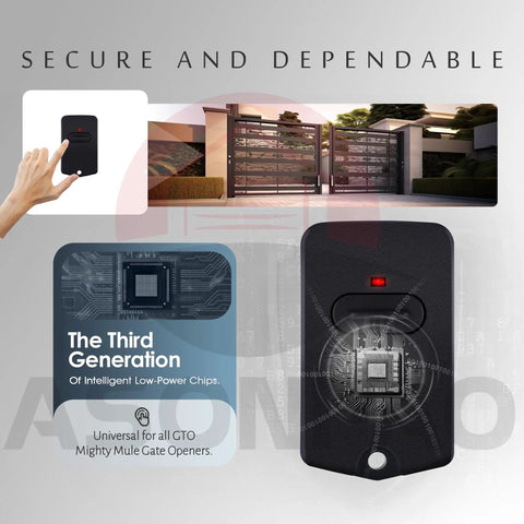3 Channel Gate Opener Remote Replacement 318MHz 9 Dip Switches 3 Positions For Mighty Mule GTO Pro, with secure gate image