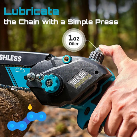 Dual-Bar Cordless Mini Chainsaw With 6 And 8 Inch Guide Bars, 1000W Brushless Handheld Wood Cutter, Auto Oiler, Two Batteries