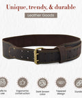 3 Inch Wide Long Tapered Full Grain Oiled Leather Work Belt For Heavy Duty Tasks Durable Rugged Belt Adjustable Fits Waist 42 To 54 Inches Dark Brown Pro