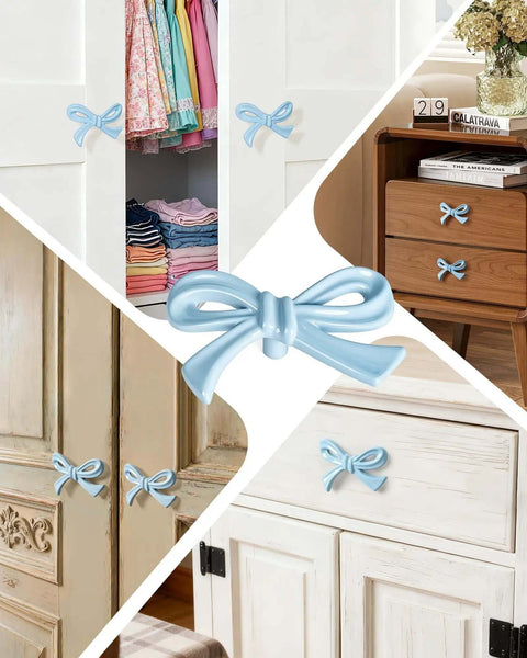 Blue Bow Dresser Knobs 4 Pack Small Decorative Cabinet Drawer Pull Handles For Girls Bedroom And Nursery Decor Two Size Options