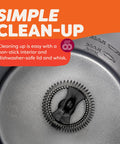 Close-up of 4 In 1 Electric Milk Frother And Steamer With 10oz Capacity showing non-stick interior and dishwasher-safe components.