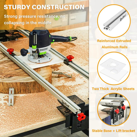 48 Inch Router Sled For Flattening Wood Slabs Boss Level 3 Axis Precision Height Adjustment With Reinforced 6061 Aluminum Rails in use