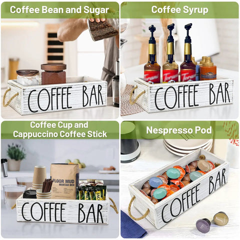 Rustic Wood Coffee Bar Organizer For Countertop With K Cup Holder And Pod Storage Durable Wood Coffee Bar Accessories
