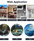 Collage showing applications of sealant: architecture, home furnishings, pipelines, sewers, cars, RVs, boats.