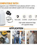 Heavy Duty Dust Collector Bag And Hose Reducer For Woodworking Planers showing filter bag and hose adapter with clamps, compatible with dust collectors.