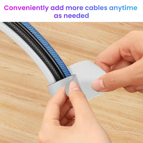 Person using Self Adhesive Hook And Loop Cable Ties For Easy Cable Management, Sticky Back Cord Organizer And Clip on cables
