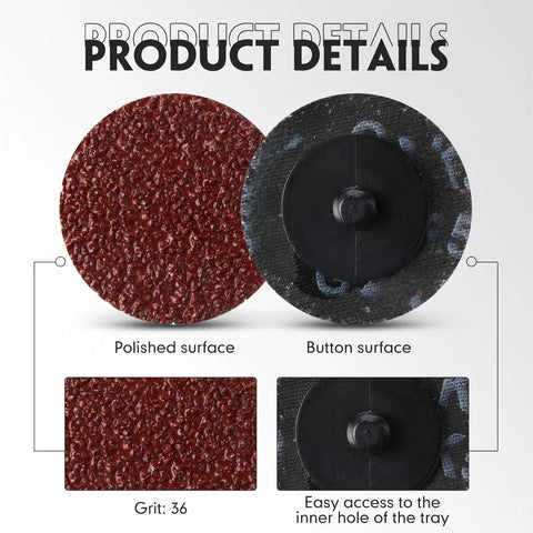 2 Inch 36 Grit Sanding Discs Pack Of 150 For Die Grinder Aluminum Oxide Discs For Surface Prep Workhorse Sanding Grinding Polishing Rust And Paint Removal Burr Cleanup Red Color, detailed image showing front and back of disc