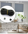 Black Plastic Bead Chain For Roller Blinds 10 Yards With 12 Connector Clips Replacement Parts For Vertical Shades Roman Shades And Roller Shade Blinds DIY Repair Kit displayed in a room.