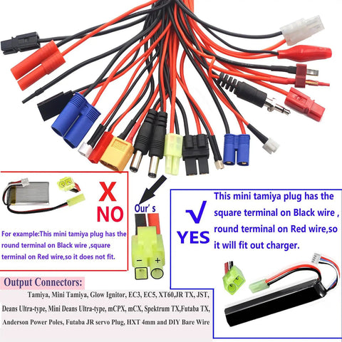 Do It All 19 In 1 Rc Car Truck LiPo Battery Charger Adapter with multiple connectors and Tamiya connectors displayed.