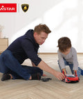 Adult and child playing with Lamborghini Sian FKP 37 1/14 RC Car For Kids Red Realistic 13.3 Inch Scale Remote Control Toy indoors, focus on car size, material, and use.
