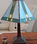 Tiffany Style Table Lamp With Stained Glass Mission Glass Panels In Rich Colors For Classic Living Room Or Bedroom Decor 8 Inch Shade 14 Inch Total Height Sturdy Metal Base Warm Ambient Glow Model AM354TL08