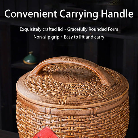 Top Shelf Ceramic Rice Storage Jar With Airtight Lid Chinese Design Grain Dispenser For Beans Coffee Tea Built Different Kitchen Organization Bucket Keeps Eats Fresh top view showing convenient carrying handle and textured lid