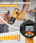 Powerful 1800W Heat Gun Kit With Large Digital LCD Display Variable Temperature From 122F To 1112F Memory Presets Four Nozzles For Paint Stripping And Restoration DIYers Love Home Improvement Projects Made Easy showing LCD screen and usage.