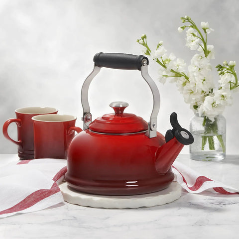 Cerise Enamel On Steel Whistling Tea Kettle, 1.7 Qt Go-To Stovetop Essential With Quick Boil, Nonreactive Finish Resists Rust And Stains