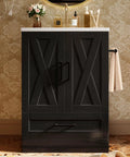 24 Inch Bathroom Vanity With Sink In Pure Black, modern floor standing dressing table with large cabinet and drawers.