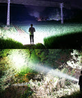 Person using Beast Mode 90,000 Lumens Rechargeable LED Flashlight With Zoomable Beam, 3 Modes, Waterproof Tactical Light outdoors