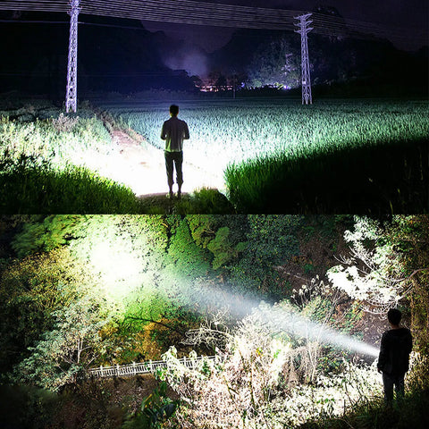 Person using Beast Mode 90,000 Lumens Rechargeable LED Flashlight With Zoomable Beam, 3 Modes, Waterproof Tactical Light outdoors