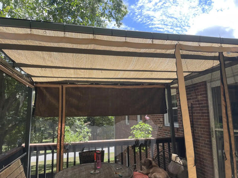 Mocha 90 Percent Outdoor Sun Shade For Patio 6 X 8 Ft Pergola Canopy With Grommets installed on patio