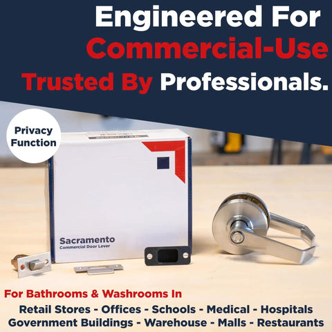 Privacy Locking Door Lever For High Traffic Offices And Industrial Restrooms, ADA Compliant, in Nickel Chrome Finish, side view