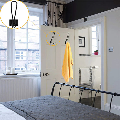 Bedroom view with rustic entryway hooks, 12 pack farmhouse style wall mounted coat hooks rack with screws included, holding a towel