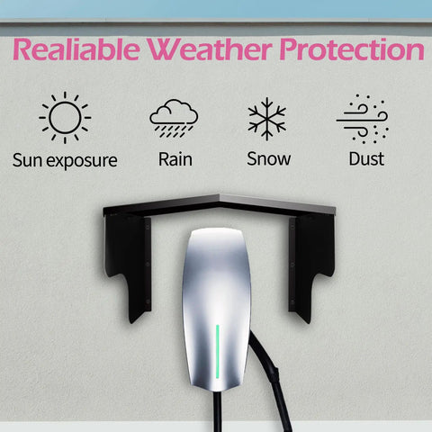 Badass EV Charger Roof Cover Super Heavy Duty Stainless Steel Weatherproof Protector Universal with wall mount for outdoor EV charging.