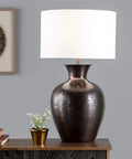Atmore 27 Inch Iron Table Lamp In Copper Finish With Cotton Drum Shade For Cozy Mood Vibe Lighting On Living Room End Tables