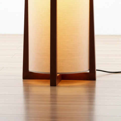 48 Inch Paper Lantern Floor Lamp With Wood Frame Asian Inspired Tower Shade For Living Room Bedroom And Office Cozy Home Vibe Lighting That Elevates Any Space showcasing lower wood frame and illuminated shade.