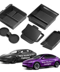 Center Console Organizer Tray For Tesla Model Y Juniper 2025 2026 And Model 3 Highland 2024 2025 2026 with matte black finish