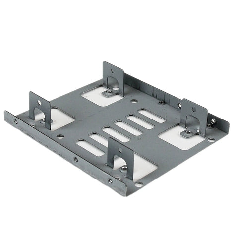 Dual 2.5 Inch to 3.5 Inch SATA Drive Mounting Bracket For PC Bay, metal, top view with slots for easy install tech