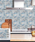 Blue Marble Peel And Stick Backsplash Tiles 12x12 Self Adhesive Removable For Kitchen And Bathroom, wall view with fruit basket.