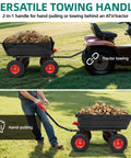 Heavy Duty 1200 Lb Dump Cart With 7 Cu Ft Capacity All Terrain 13 Inch Wheels 2 In 1 Handle Tow Behind Garden Wagon used for hauling wood