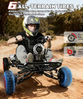 Person riding Electric Go Kart For Adults And Kids With 2100W Motor, 3 Speed Off Road Kart on dirt trail, front view