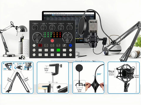 BM-800 Podcast Gear Bundle with microphone stand and V8s audio interface for live streaming and home recording setup
