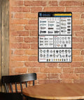 Cool Vintage Metal Tin Sign Chart For Garage And Shop Featuring Hex Bolt Screw Nut Washer Size Guide on a brick wall.