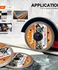 Ultra Thin 4 Inch Porcelain Diamond Tile Blade Turbo Mesh Rim X Teeth For Clean Fast Cuts 3 Pack in use on tile